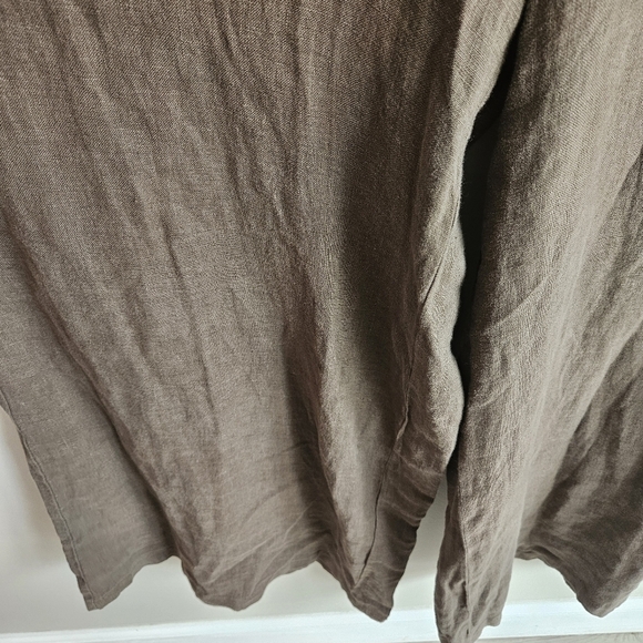 Momoni Neutral Army Green 100% Linen Wide Leg Pull On Pants - Picture 12 of 15